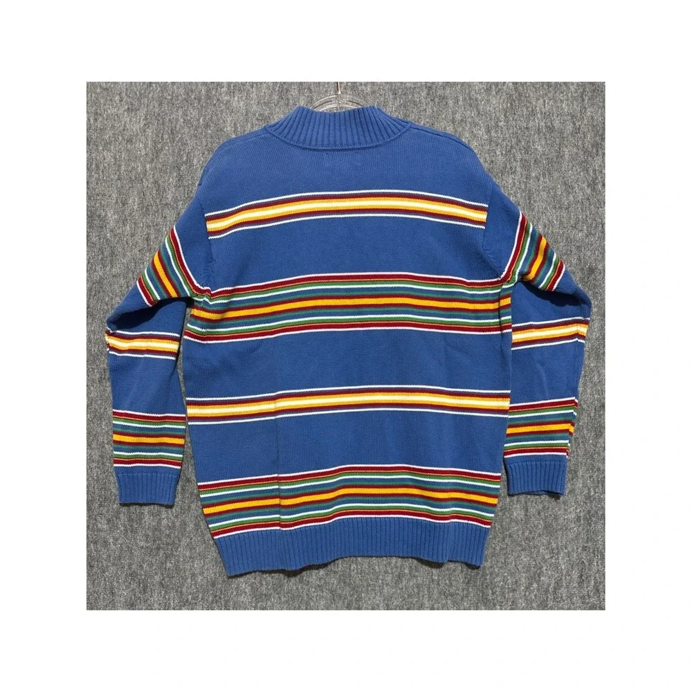 Lauren Ralph Lauren Blue Striped Quarter Zip Cotton Sweater 1XL Womens Mock Neck
